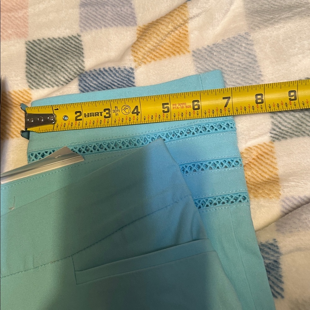 NWT Chico's Brigitte Slim Leg Aqua Trousers with Embroidered Detail Chicos sz 1 - Picture 6 of 10